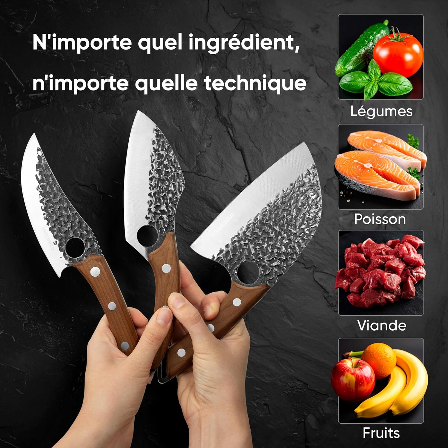 Matsato - Set professionnel 3 pièces - lames acier, poignée bois