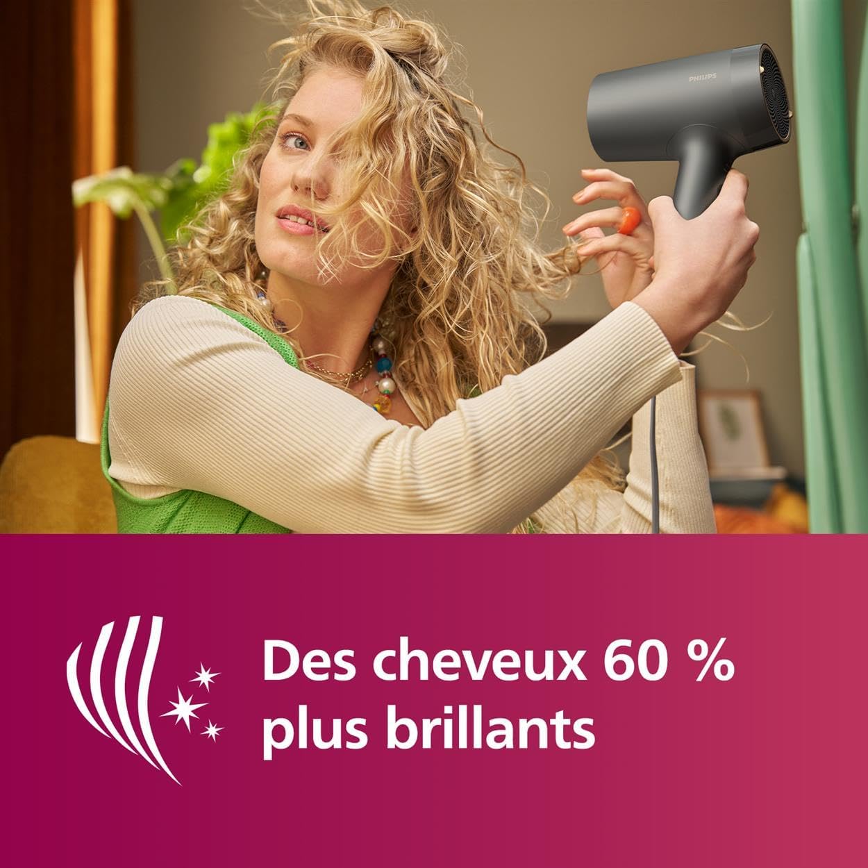 Philips - Sèche-cheveux Série 7000 - technologie ThermoShield, ions minéraux, embouts concentrateur et diffuseur - BHD71