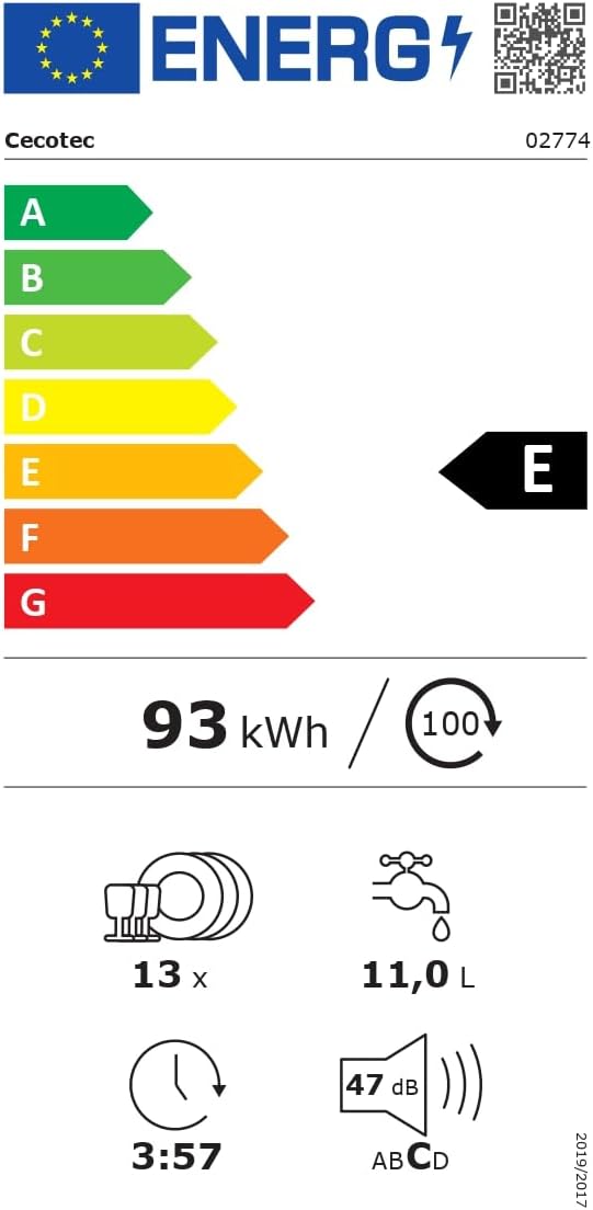 Cecotec - Bolero Aguazero 6100 - 60cm - 13 couverts, 6 programmes, Dry+, demi-charge, départ différé