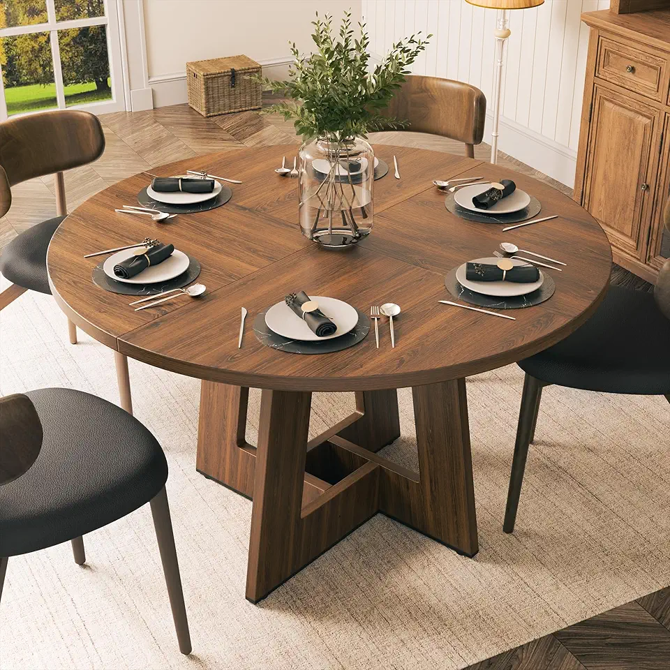YOUDENOVA - Table à manger rétro 120cm, bois, 4-6 personnes, brun