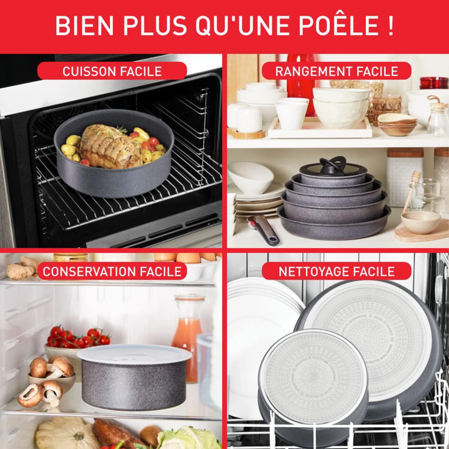 Tefal Ingenio Natural On - 2 poêles + poignée - induction, antiadhésif, empilables, lavable, Fabriqué en France - L76693