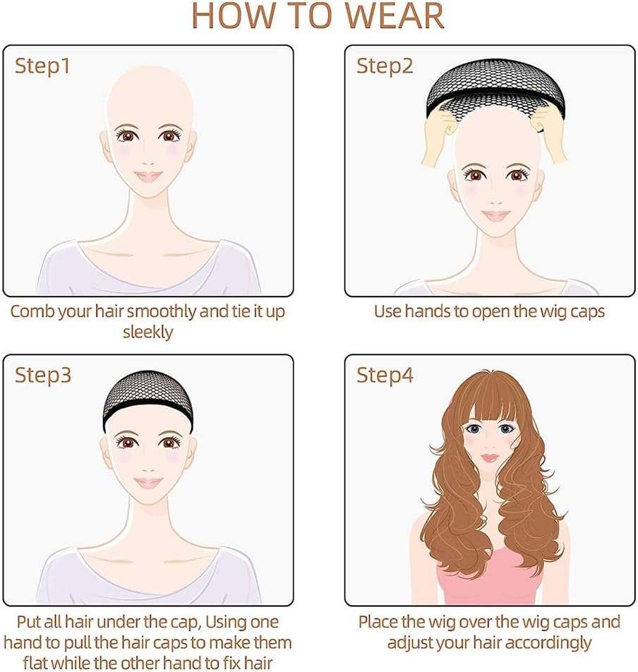 URAQT - bonnet filet à perruque unisexe, nude et noir, lot de 8 pièces