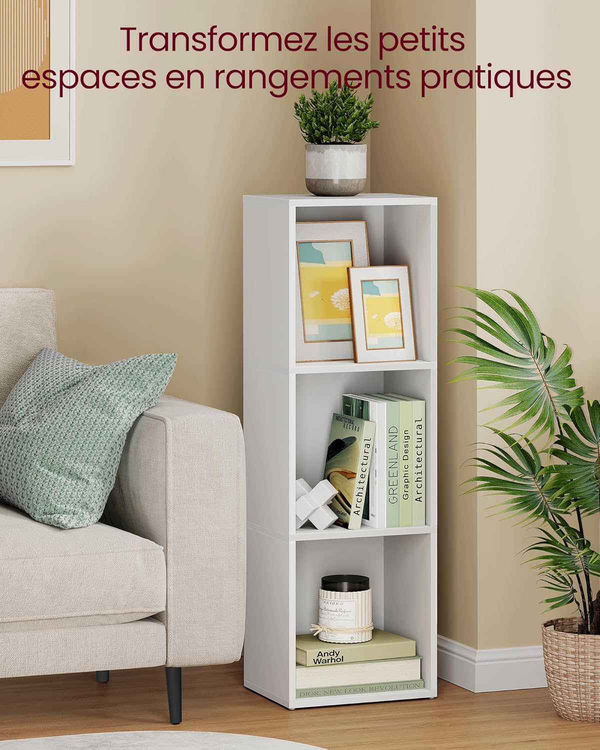 VASAGLE - Custos Collection - 3 niveaux, compartiments ouverts, blanc, LBC433W01