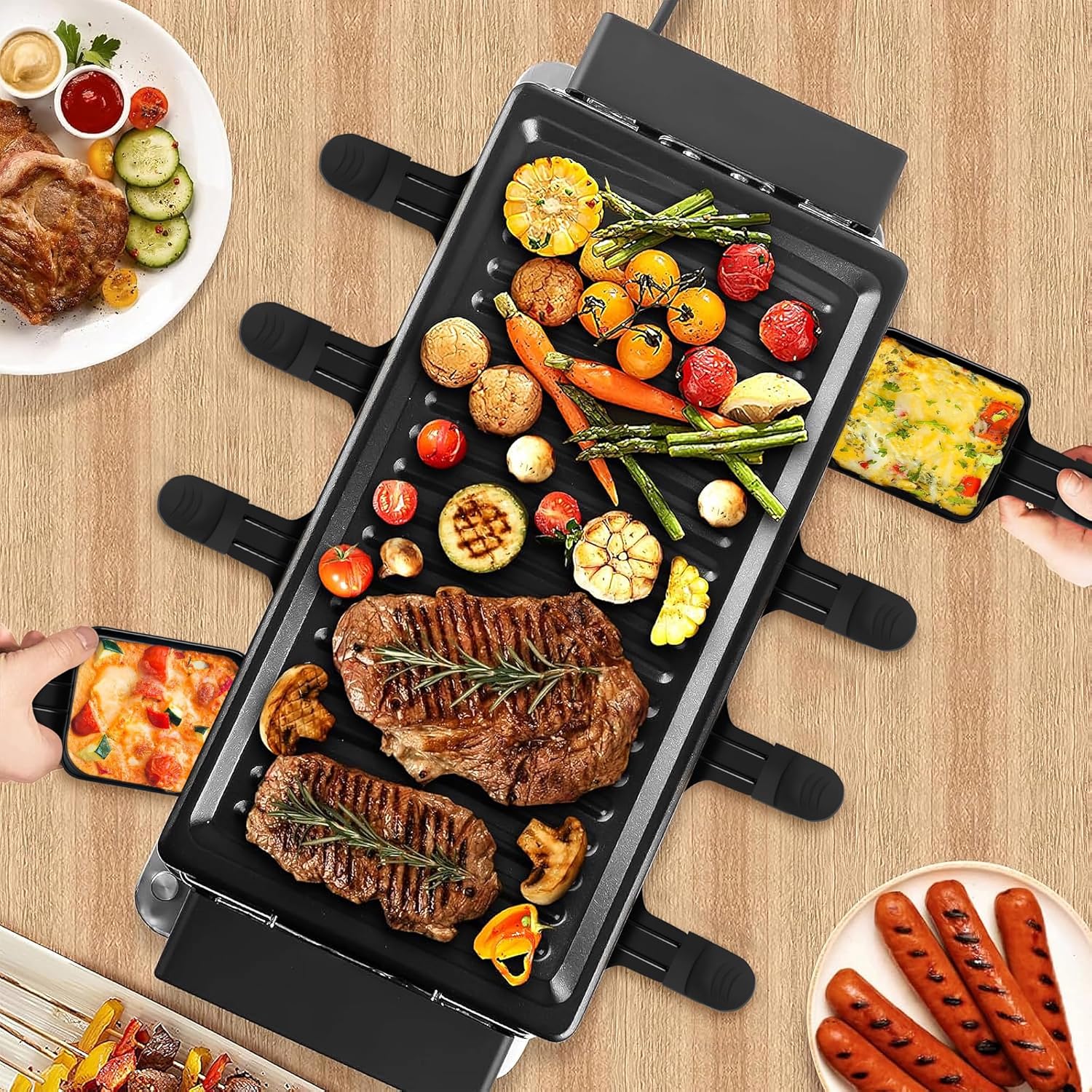 Poêlon raclette carré - 8 pièces - revêtement antiadhésif, poignées isolantes