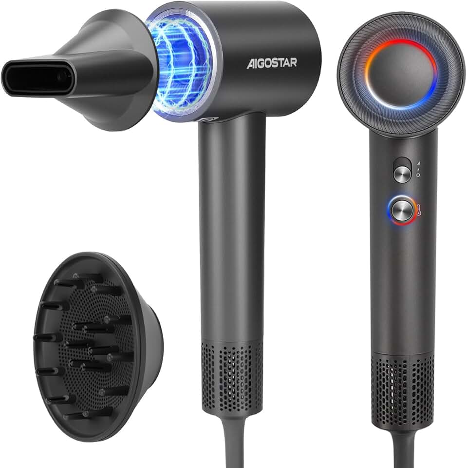 Aigostar - Sèche-cheveux BLDC léger, 450g, 200M ions, silencieux, 55dB, 110.000 tr/min