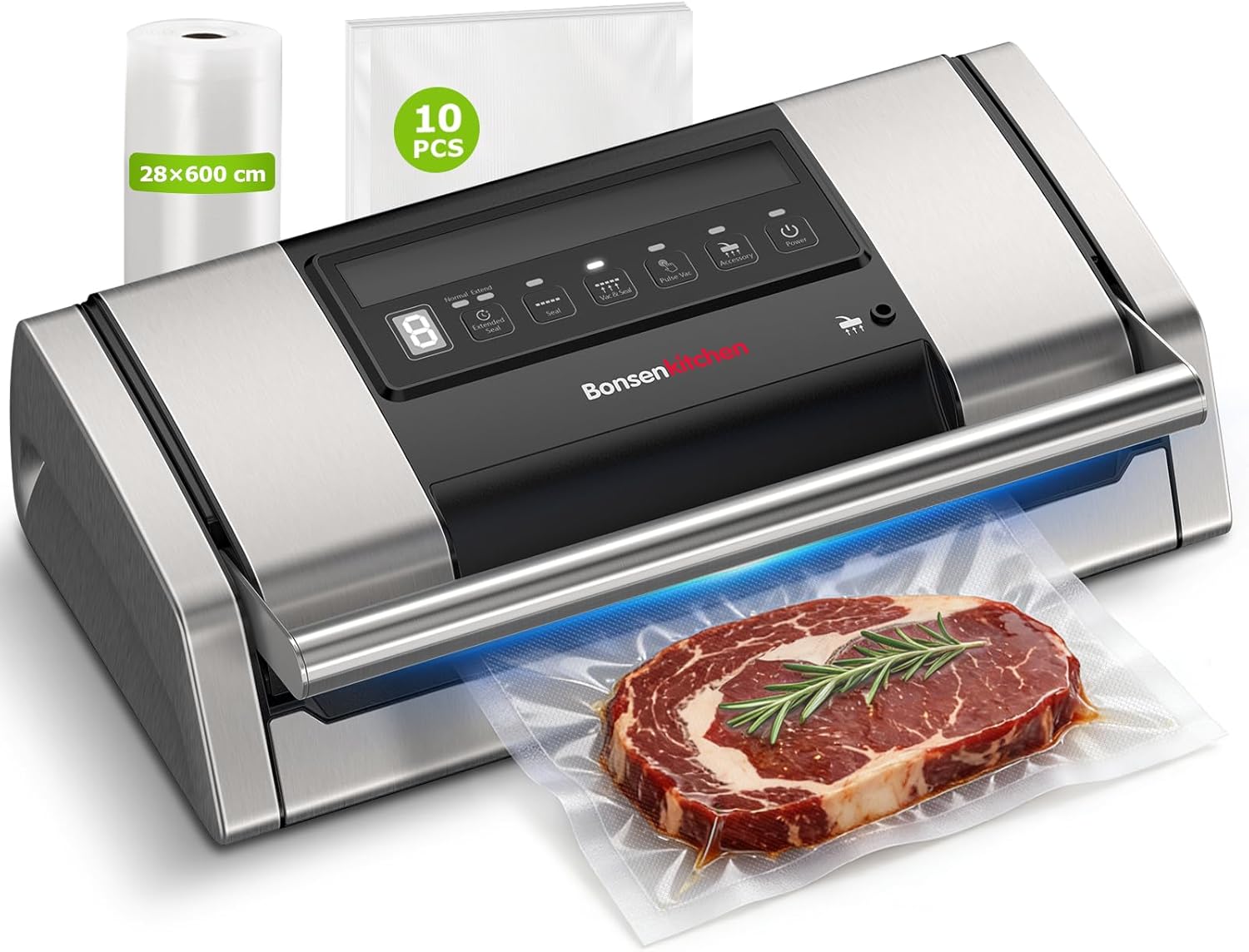 Bonsenkitchen - VS5100 - 15 L/min - Machine sous vide à clip, coupe-sac intégré
