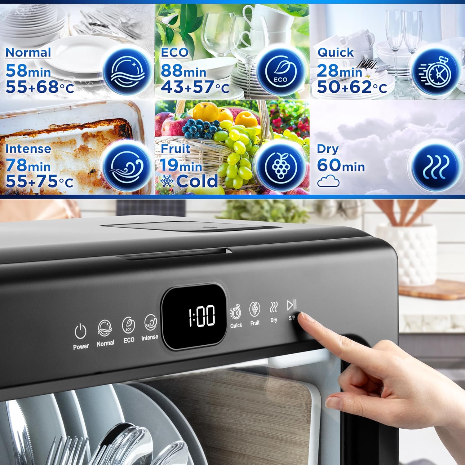 Duronic - DW10 BK - lave-vaisselle compact 1050W, 5 programmes, gain de place, séchage