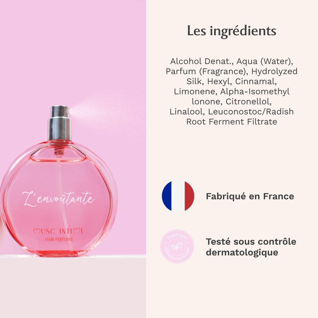 MUSC INTIME - Rose Mystik L'Envoûtante - 50ml - parfum et soin cheveux, flacon pompe