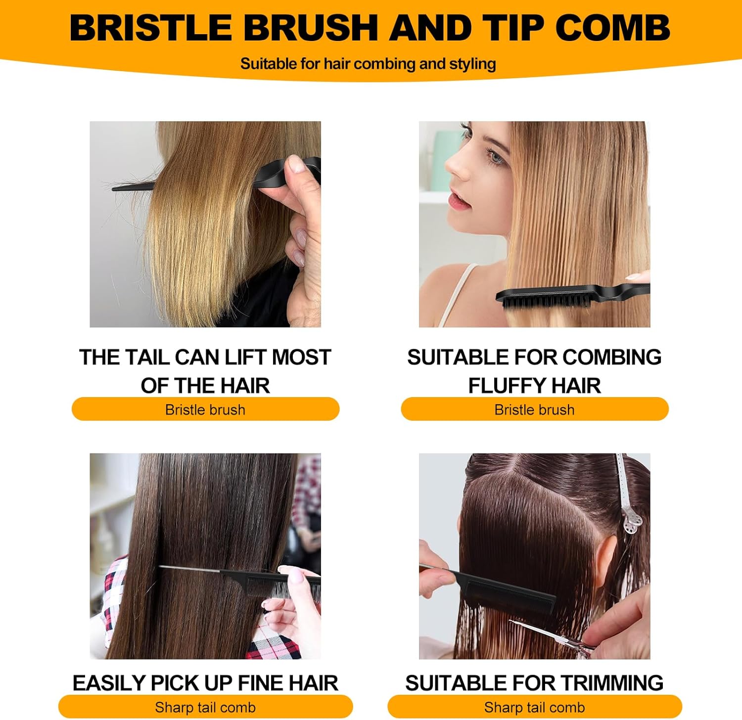 Kit Brosse Plaquante et Peigne à Queue - 3 pièces - Pour cheveux lissés