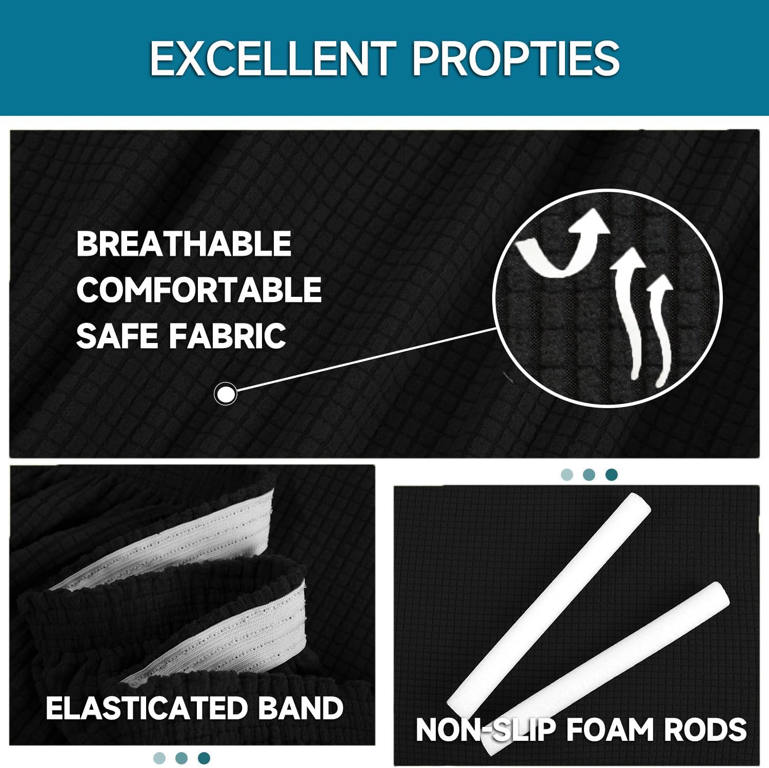 Housse canapé 2 places extensible, lavable, antidérapante, noire