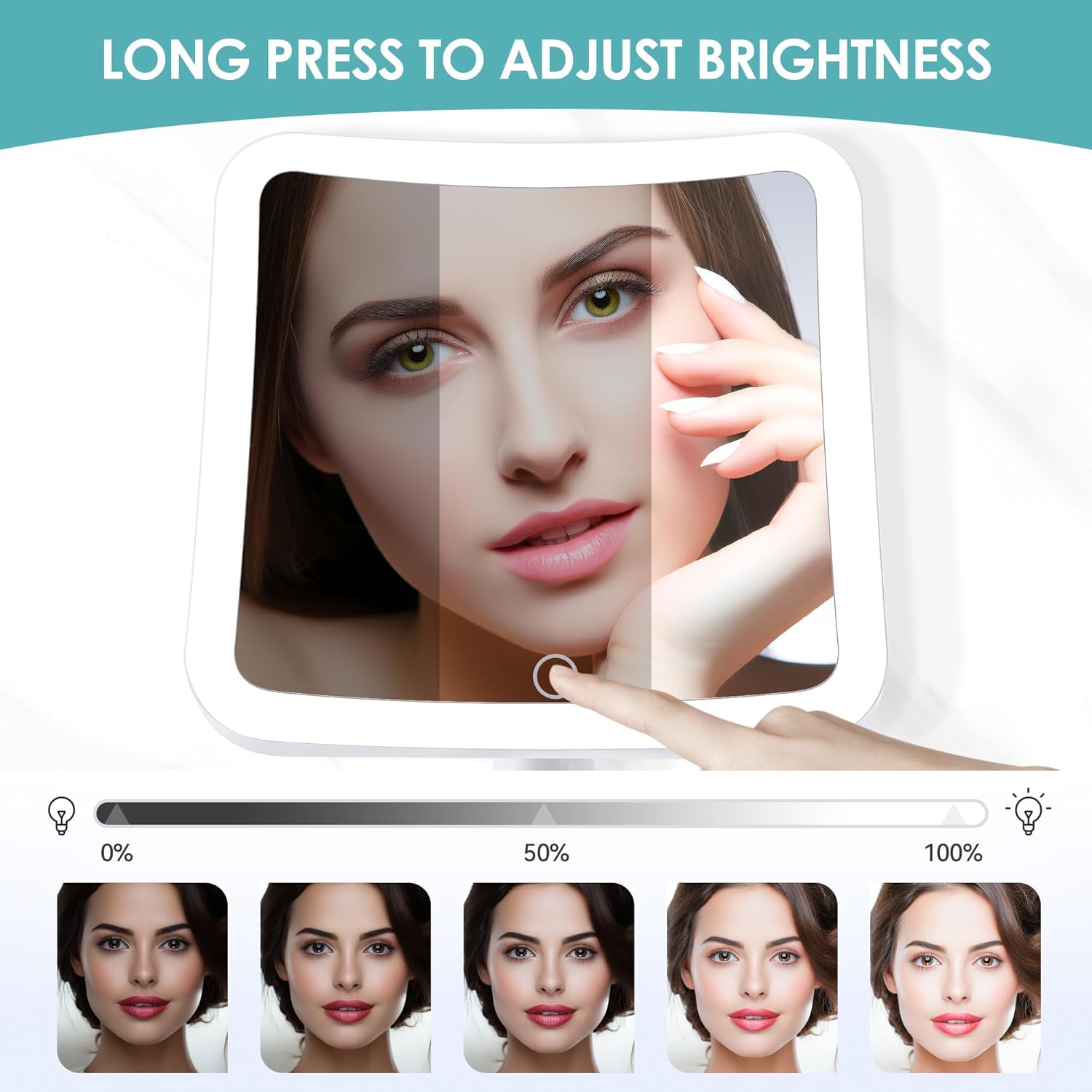 Miroir grossissant - carré 30x - lumineux, tactile, ventouse, rechargeable, rotation 360°