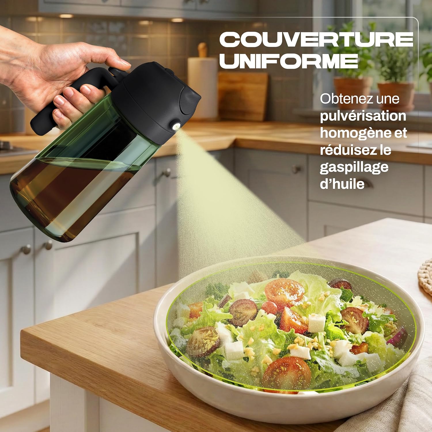 PORTENTUM - spray huile cuisine 2 en 1 470ml - verre vert, spray et verseur