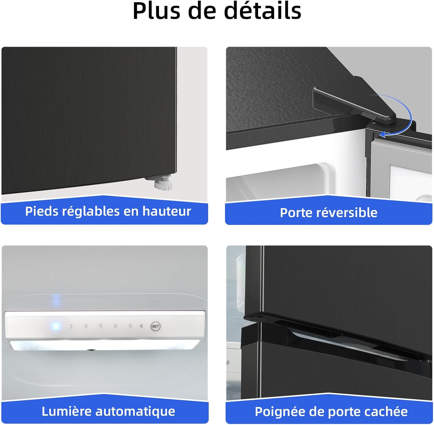 CHIQ - FBM260L - 262L bas inox, low frost, portes réversibles, 39dB