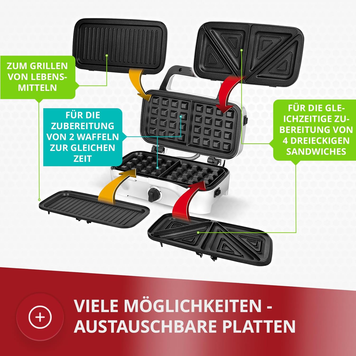 MPM - MOP-33M - appareil 3 en 1, 1200W, plaques interchangeables, MOP-33M