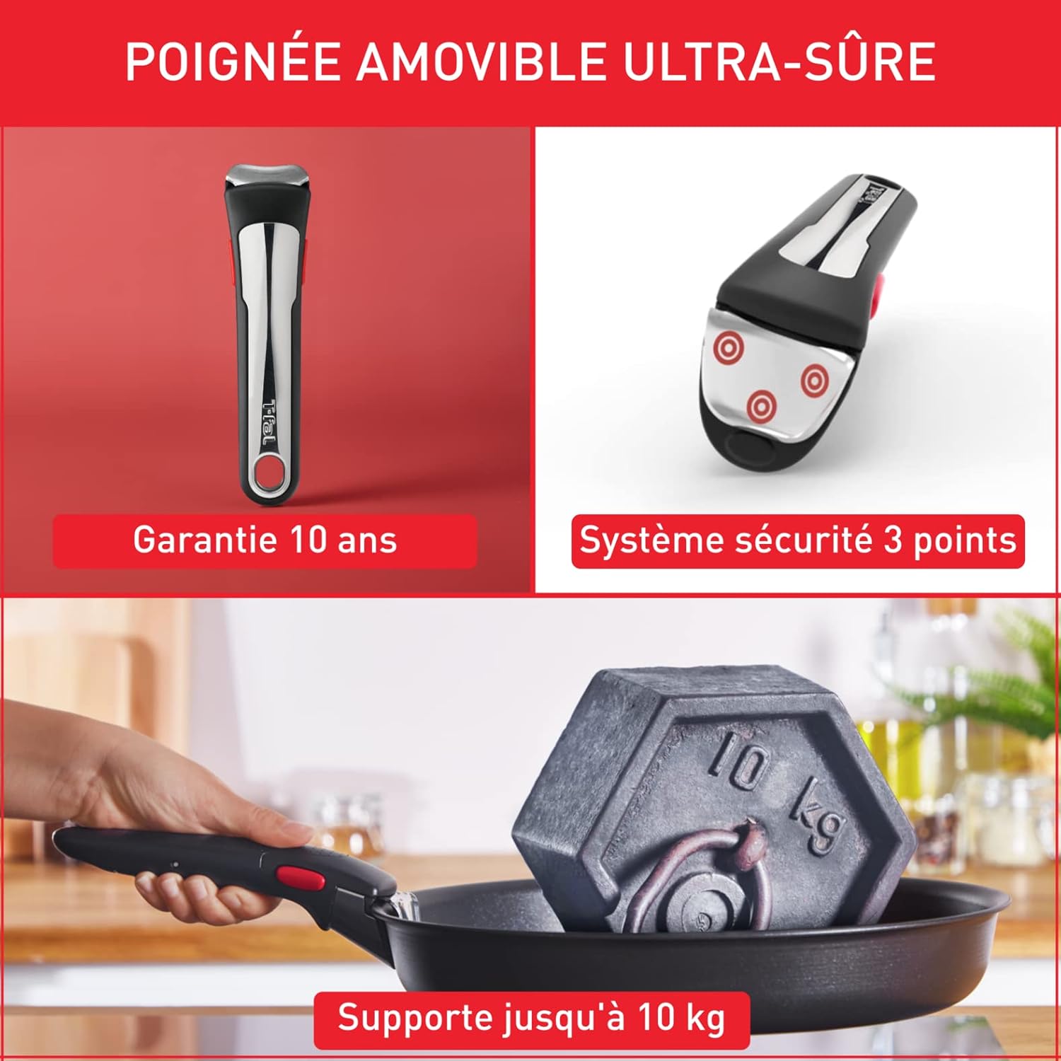 Tefal - Ingenio Natural On - 2 poêles, 1 casserole, poignée amovible, induction, antiadhésif, empilable, L7669402