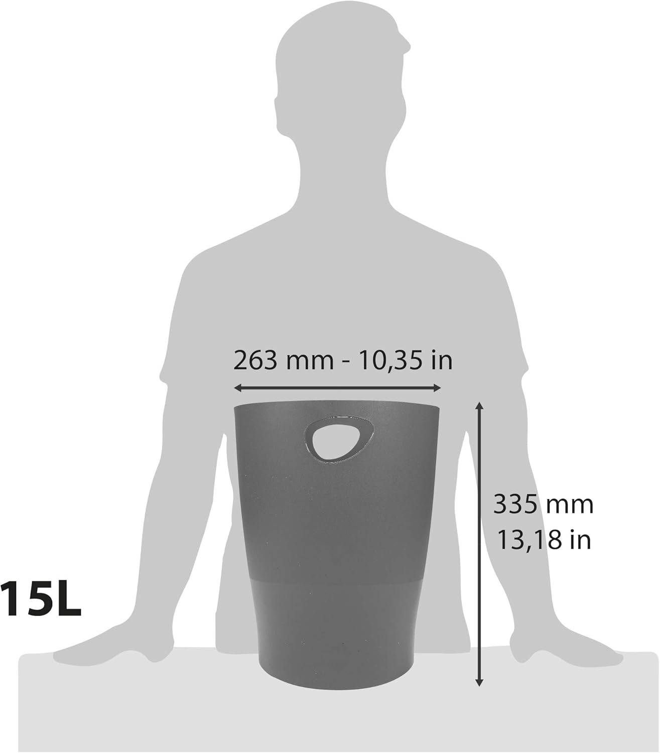 Exacompta - corbeille à papier Ecobin 15L, avec poignées, gris souris, 26,3x26,3x33,5cm - 45307D