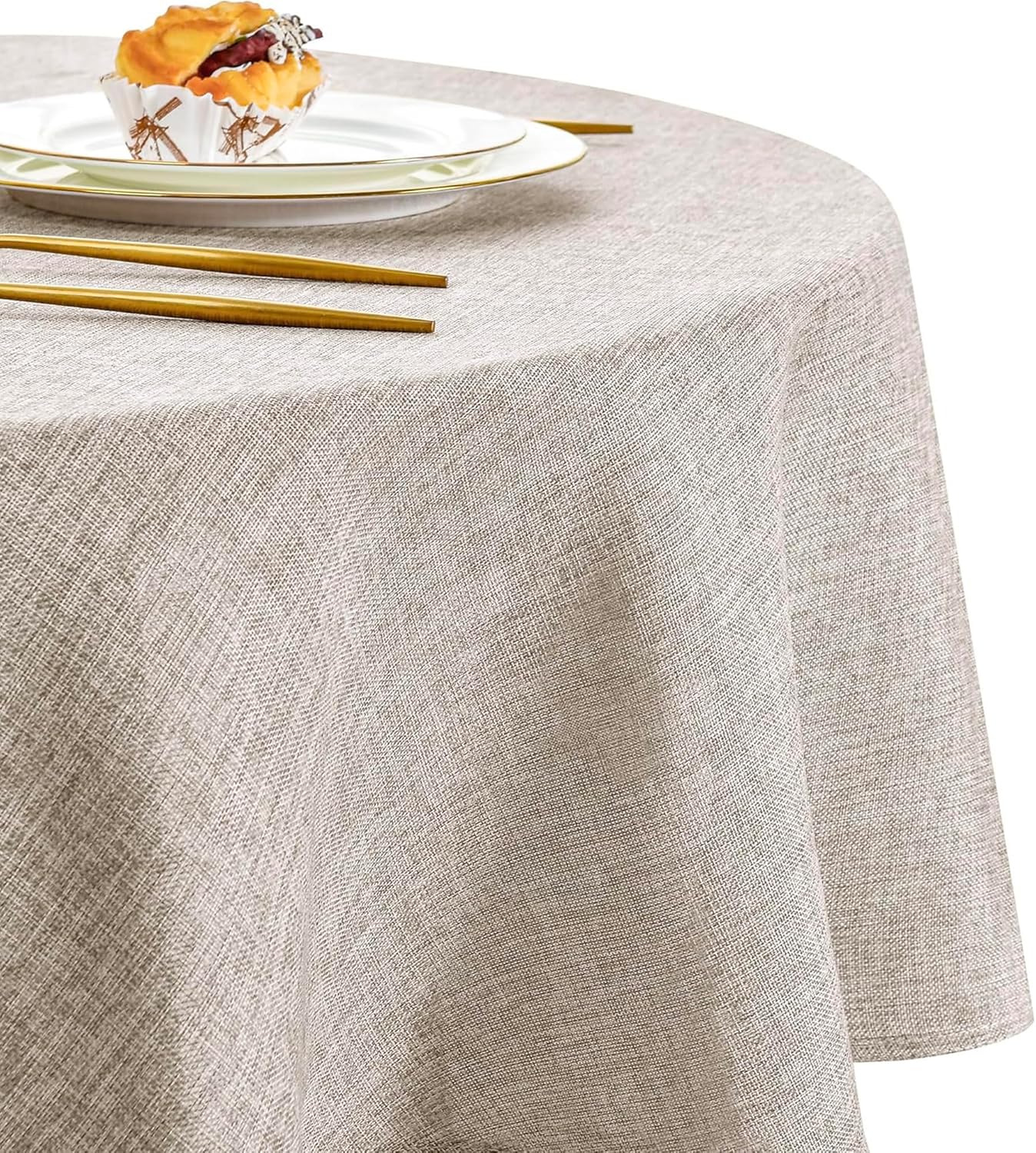 DWCN - nappe ronde Effet Lin - 140 cm - imperméable, anti-tache