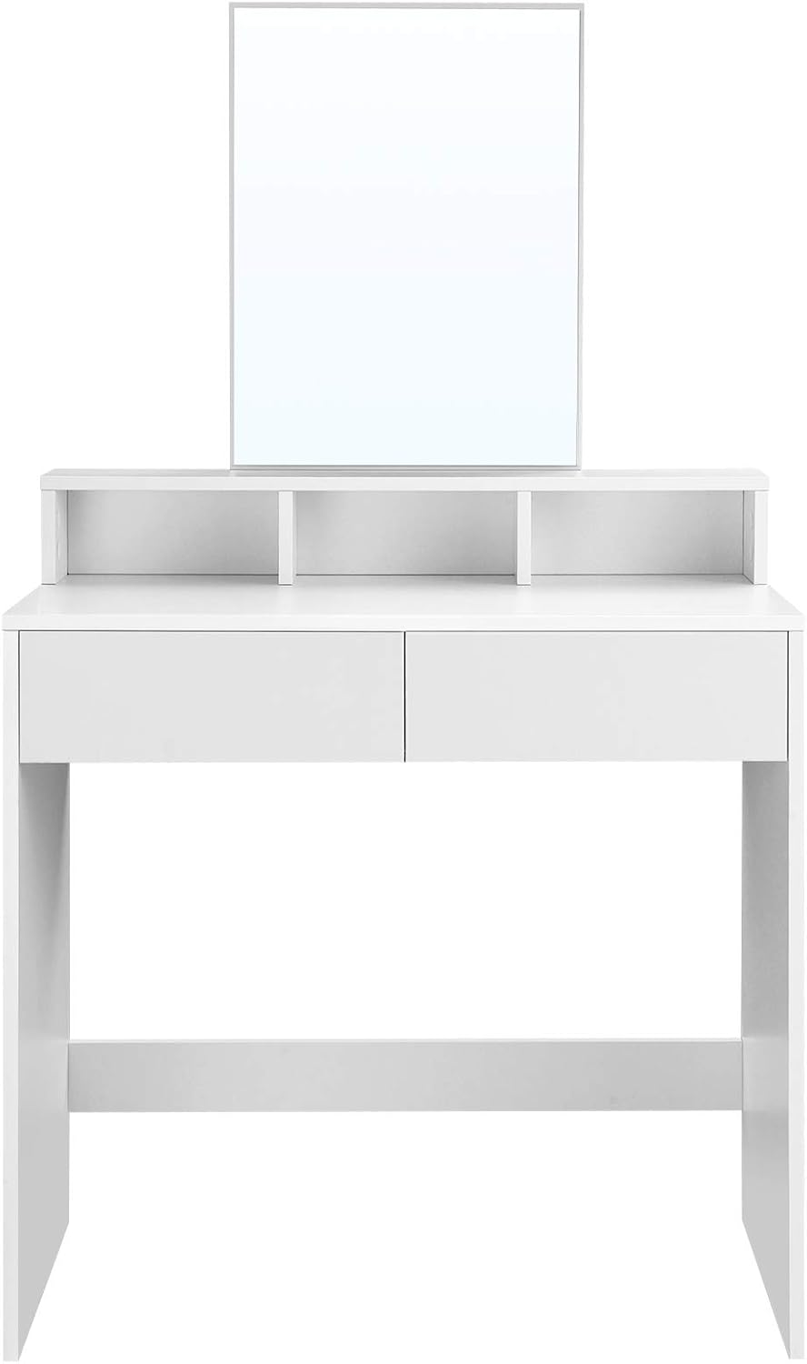 VASAGLE - Kailyn Collection - 40x80x140 cm - coiffeuse moderne, 2 tiroirs, miroir, blanc, RDT113W01