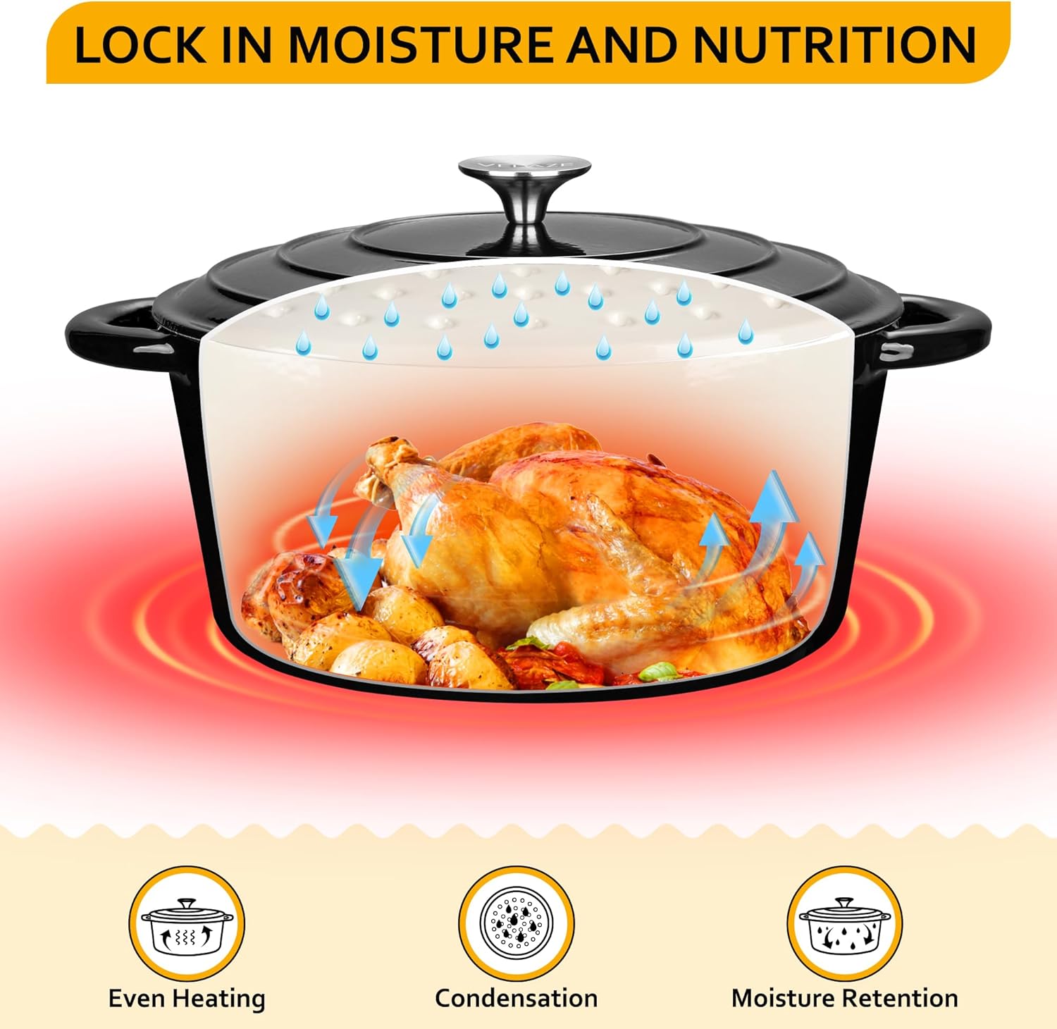 Velaze - Gusseisen Topf 29cm - 6,5L - Emaille, mit Deckel, alle Herdarten