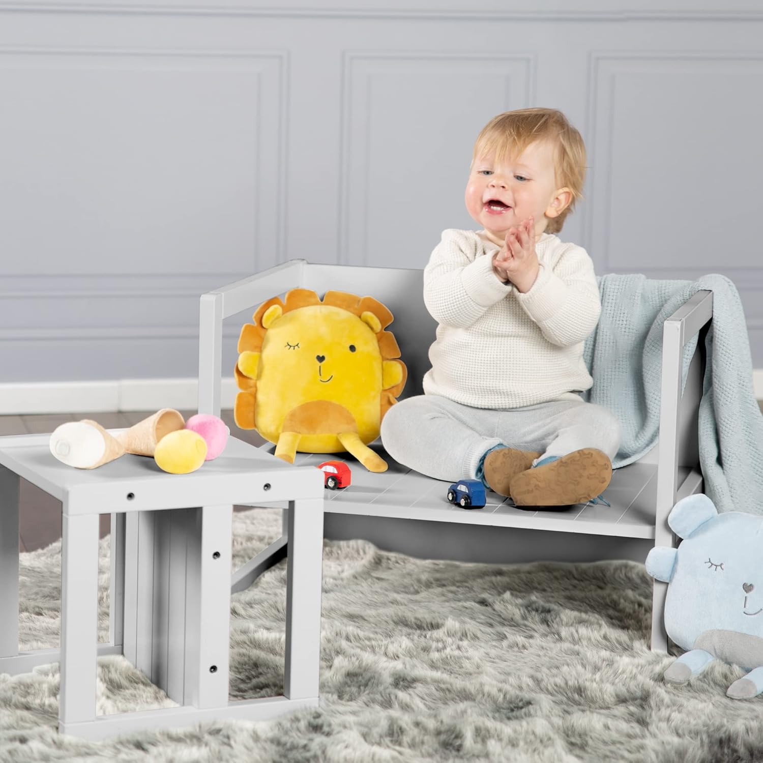 roba - Ensemble table et 2 chaises enfant - 3 hauteurs - style campagne, gris