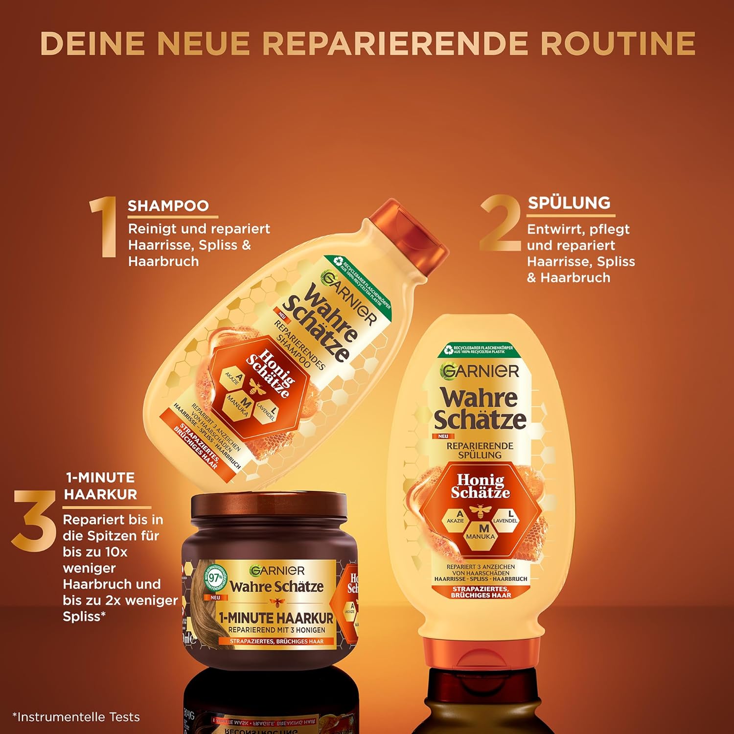 Garnier - Wahre Schätze coffret soin cheveux - 250/200/340 ml - miel d'acacia, manuka, lavande
