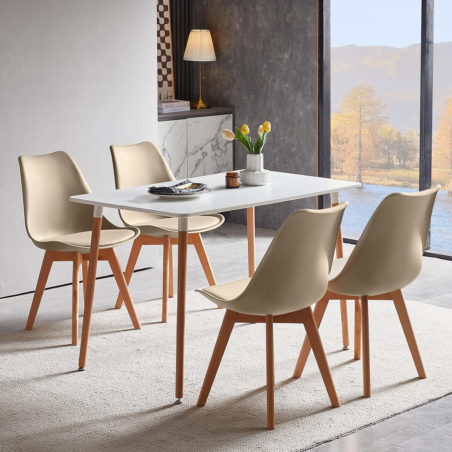 EGGREE - chaises scandinaves lot de 4 - hêtre massif - rembourrées, kaki