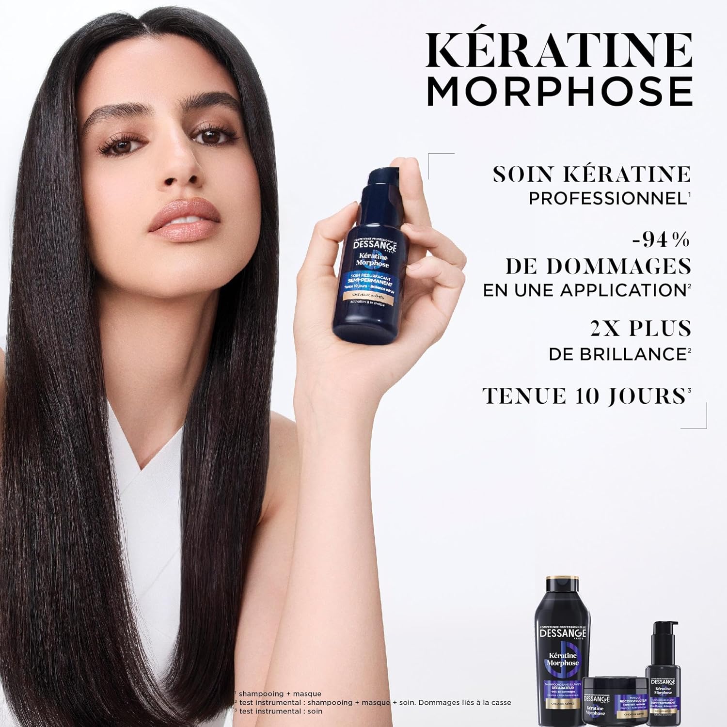 DESSANGE - Shampoing Réparateur Keratine Morphose - 2x280ml - Sans sulfates, kératine végétale, acide hyaluronique