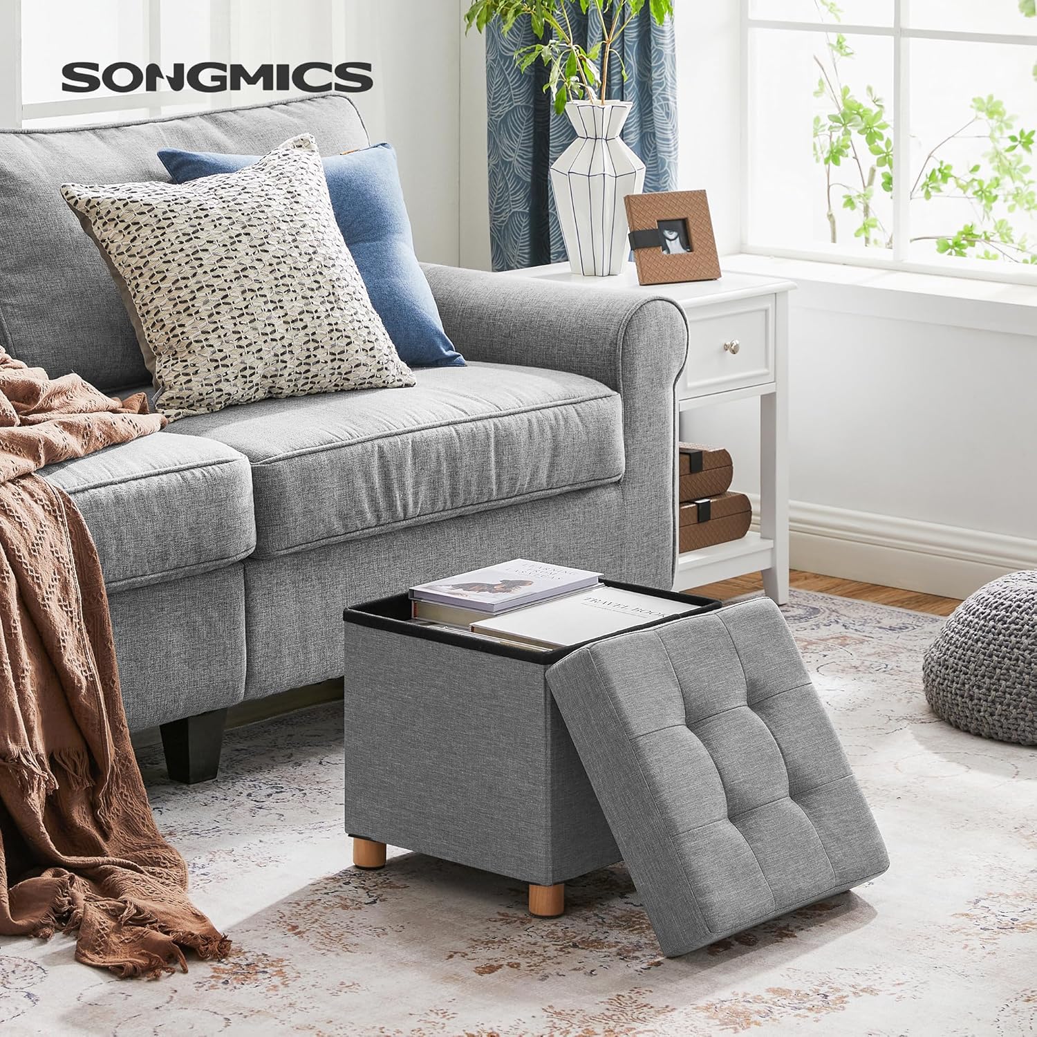 SONGMICS - pouf pliable 38x38x40 cm, rangement 300kg, LSF14GYX