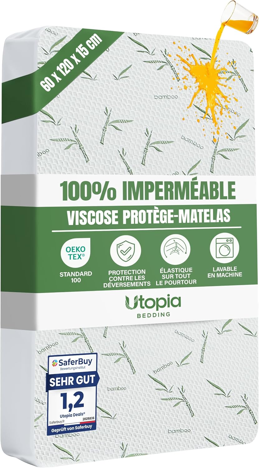 Utopia Bedding - Protège-matelas Premium - 60x120x15cm - Imperméable, respirant, Oeko-Tex
