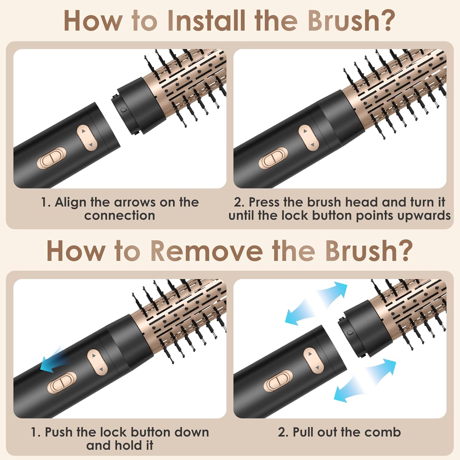 Brosse soufflante rotative 800W - 3 en 1, 38/50mm, 2 vitesses, ionique