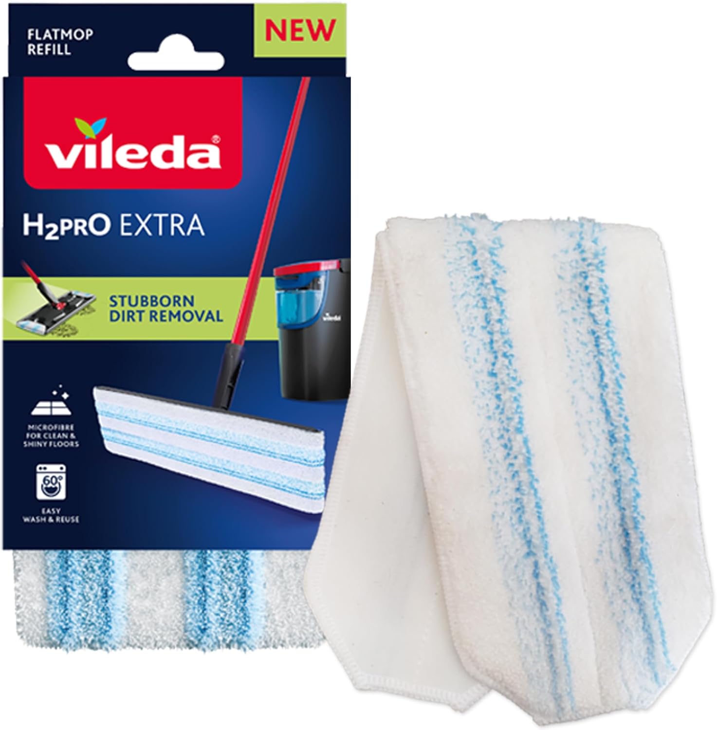 Vileda - Recharge Balai à Plat H2PrO - microfibre résistante - lavable en machine - tous sols durs - H2PrO