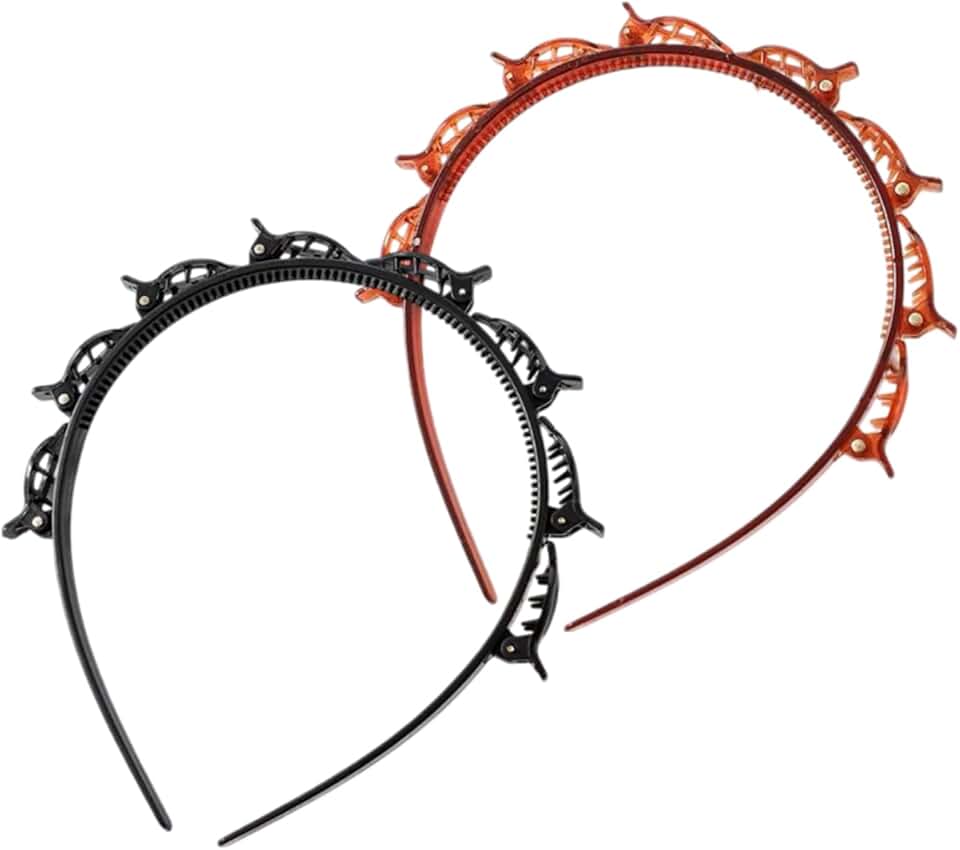 Serre-tête tressé - lot de 2, pinces intégrées, coiffure double bangs