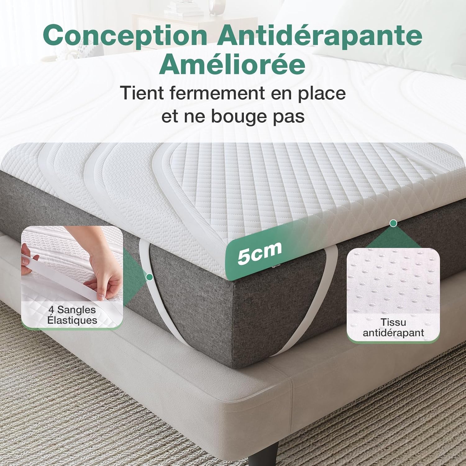 Novilla - Surmatelas série Mousse Gel - 120x190 cm - Mémoire de forme, doux, antidérapant, lavable