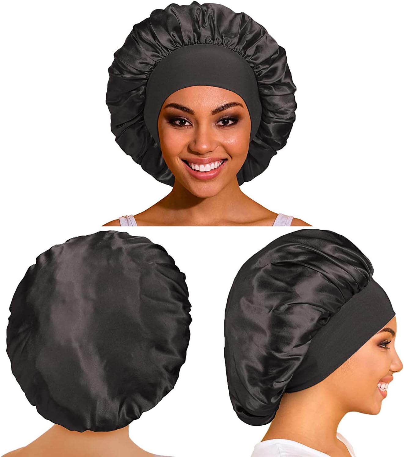 Bonnet de nuit femme - satin/soie - 2 pièces - protection cheveux