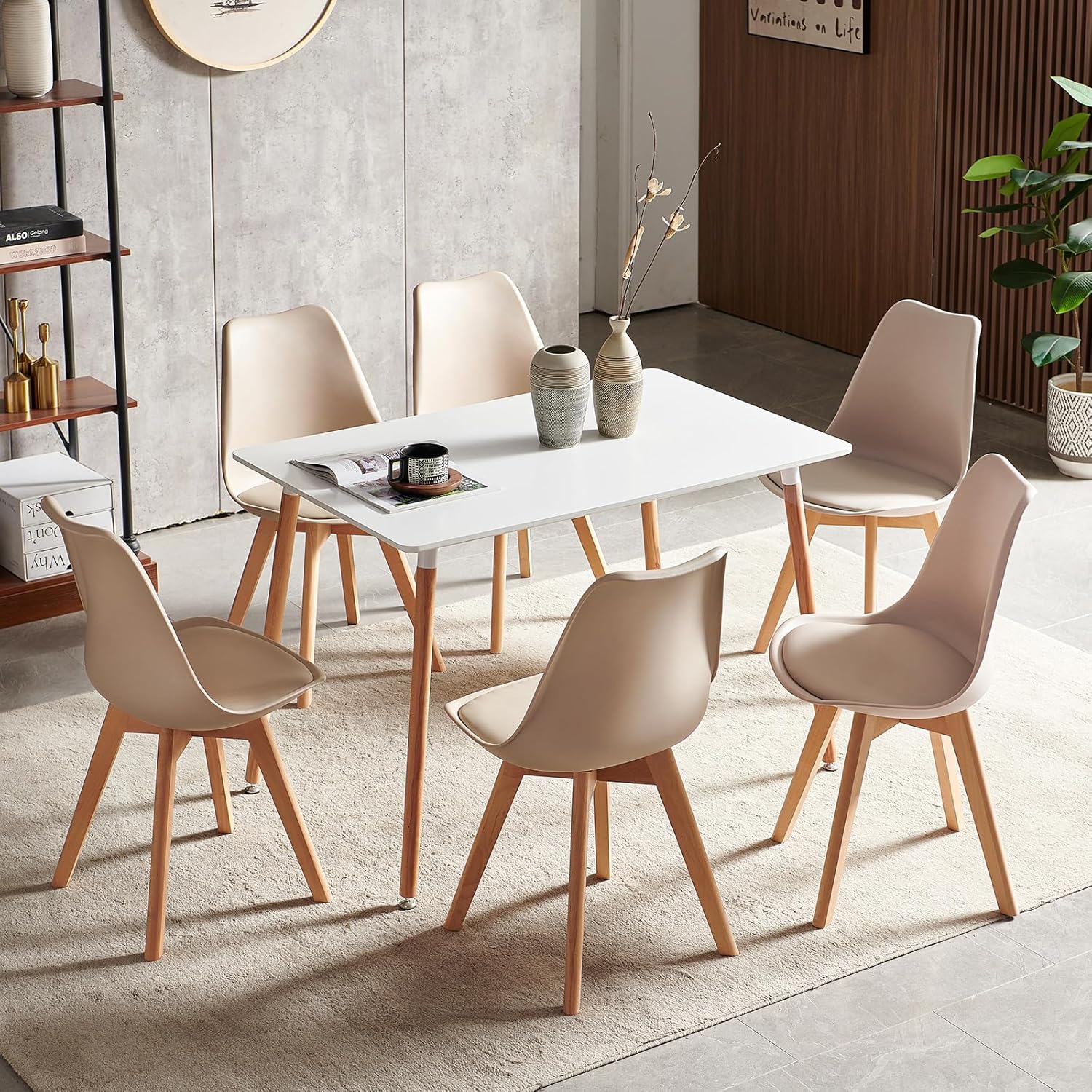 EGGREE - chaises scandinaves - lot de 6 - pieds hêtre, rembourrées, kaki clair