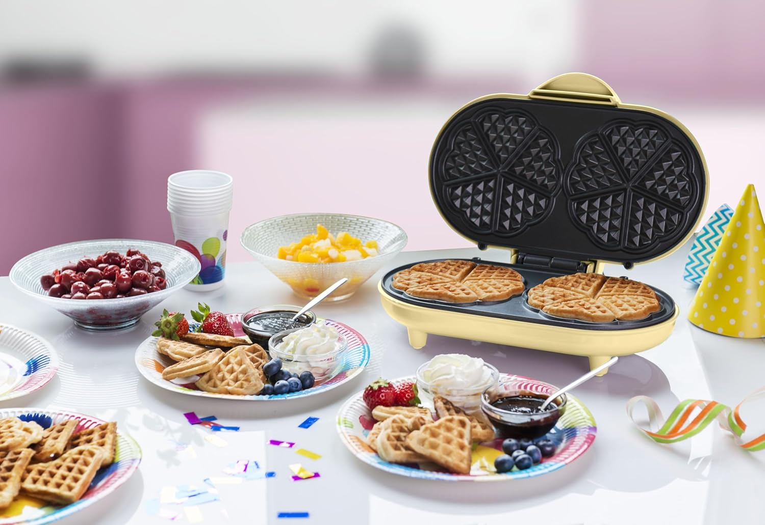 Bestron - Gaufrier double Sweet Dreams - gaufres cœur - revêtement antiadhésif