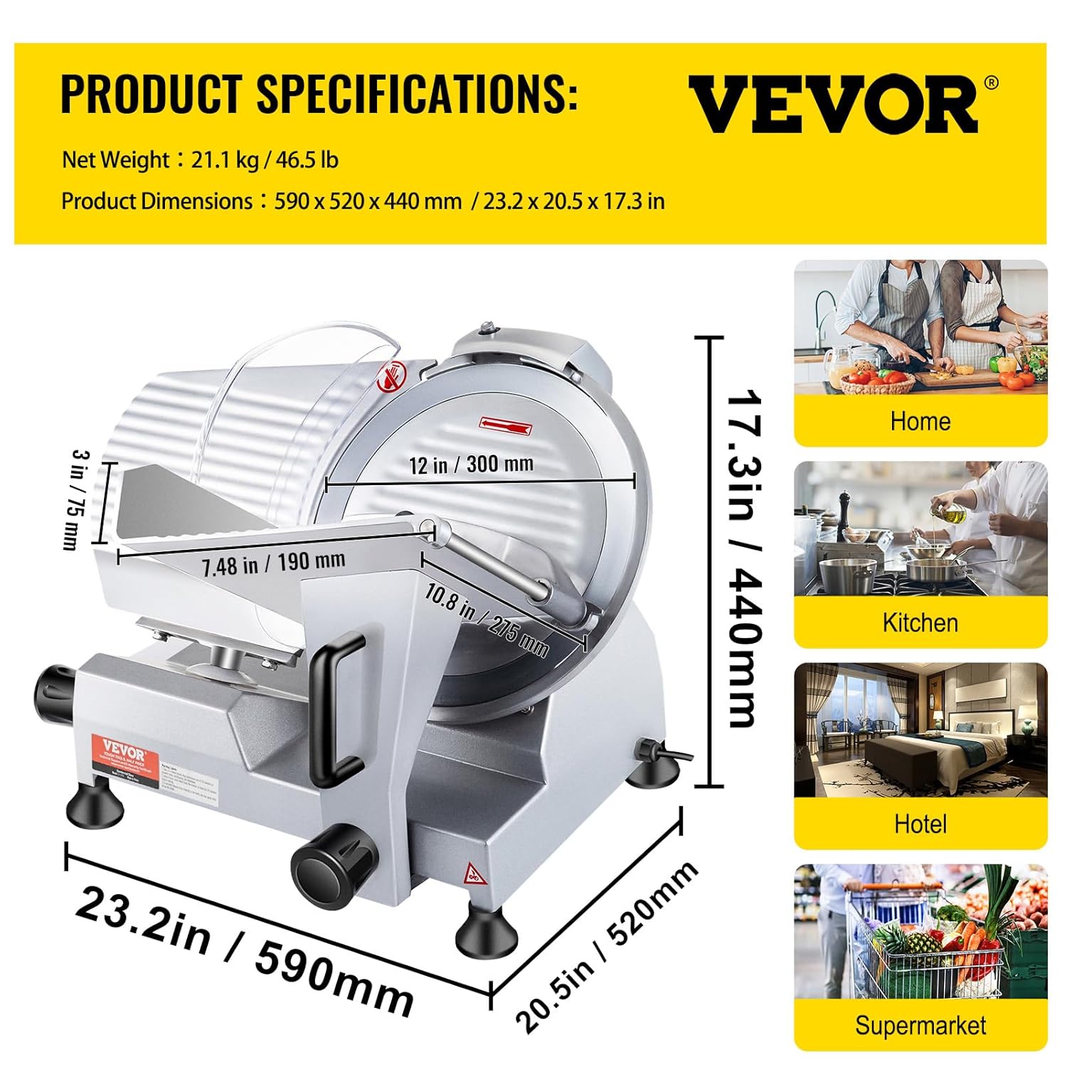 VEVOR - trancheuse électrique 300 mm, 320W, inox, charcuterie, tranche épaisse