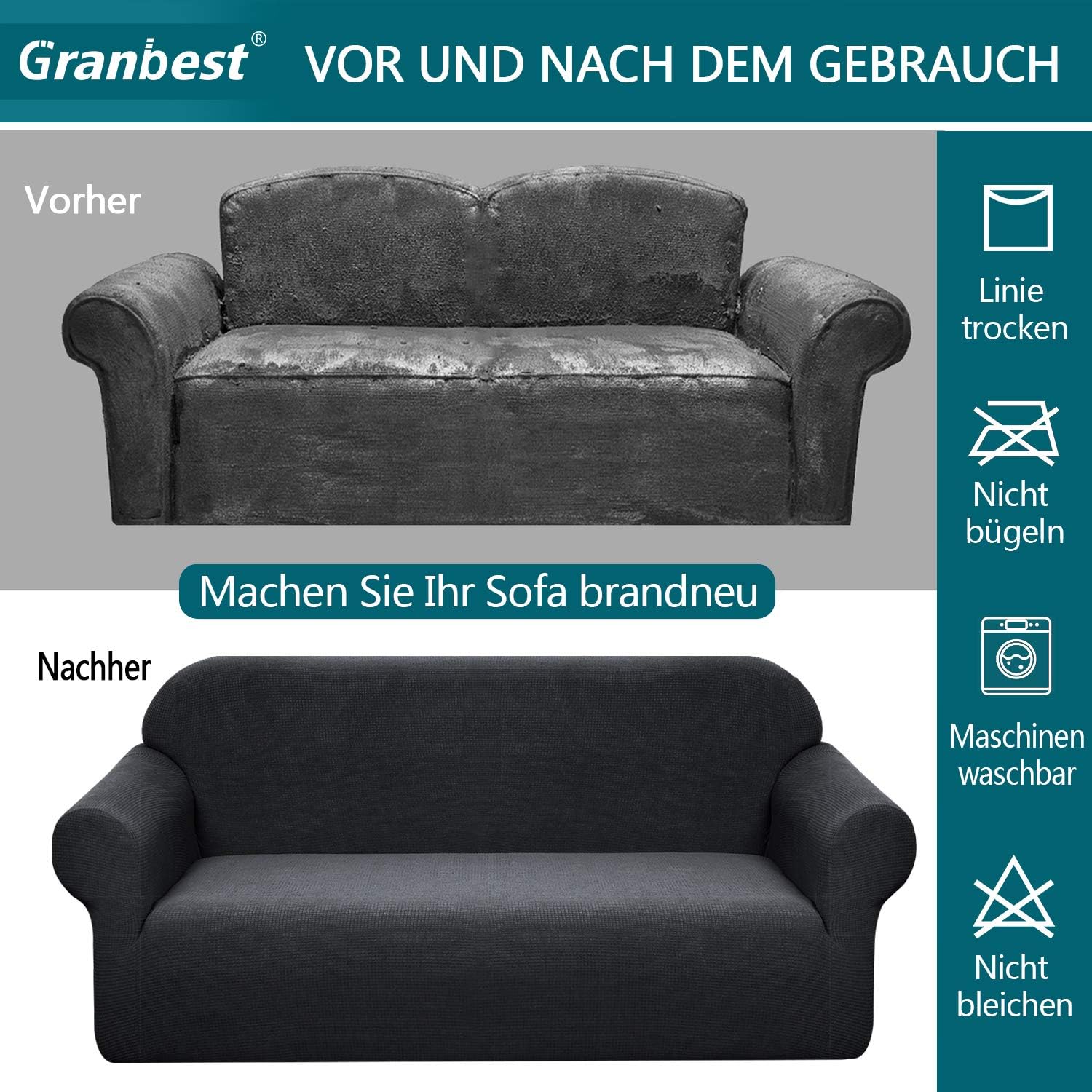 Granbest - housse canapé stretch 1 place - spandex imperméable, mousse antidérapante, coloris noir