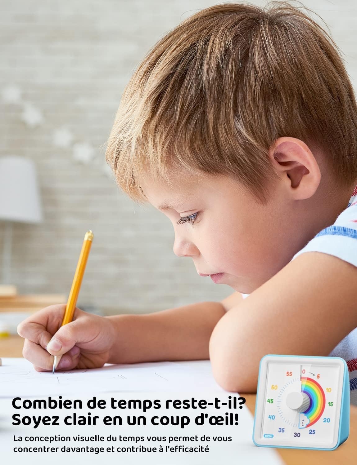 LIORQUE - minuteur visuel enfant - 60 min - silencieux, gestion du temps