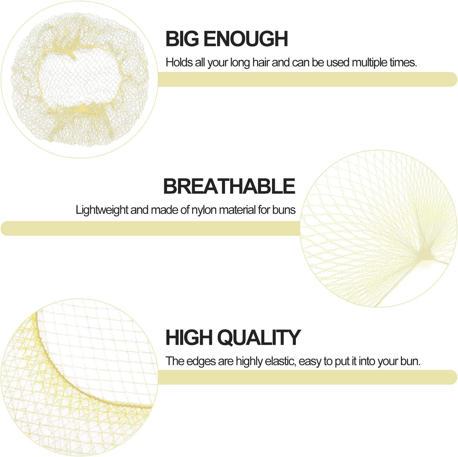 Filets à cheveux – 35 pièces – invisibles, élastiques, chignon, or