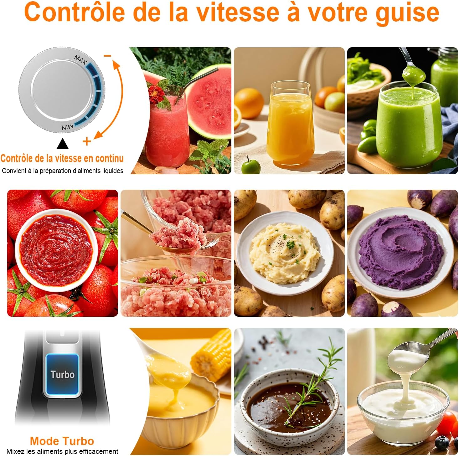 Ibergrif - Mixeur Plongeant 1000W - inox - vitesse réglable, turbo