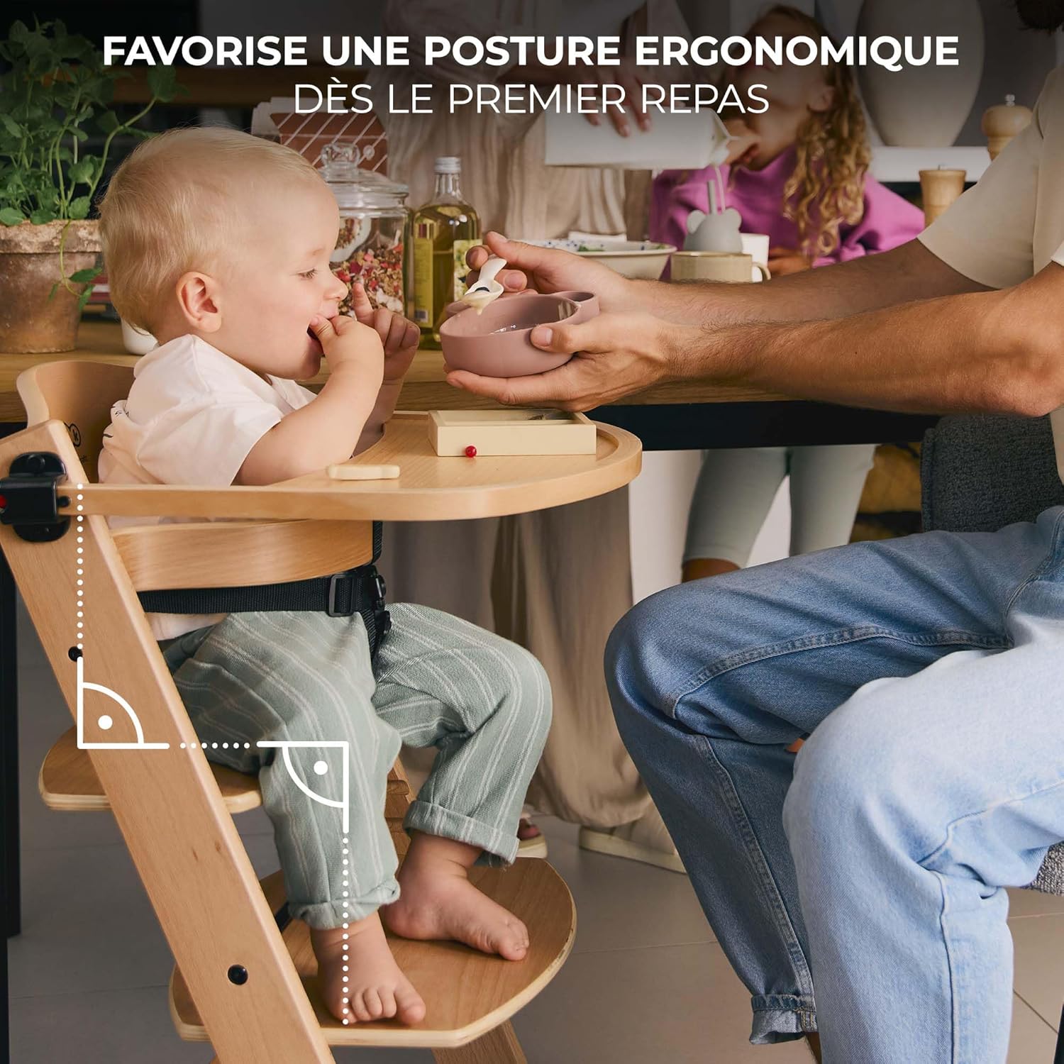 Kinderkraft - chaise haute ENOCK - bois naturel - 3 en 1, évolutive, réglable, plateau, très solide