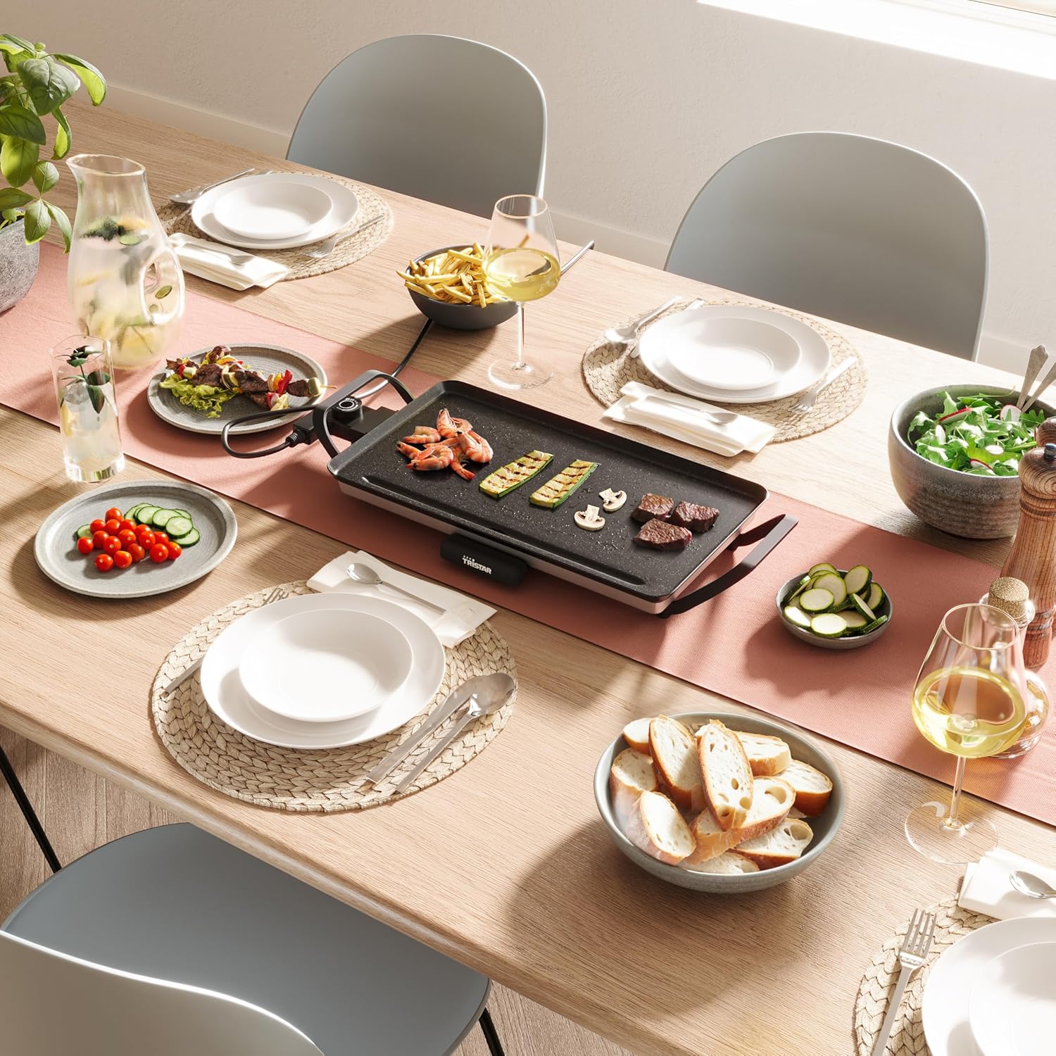 Tristar - Table Grill Slim M - 46x26 cm - Thermostat réglable, poignées amovibles, revêtement antiadhésif - BP-2667