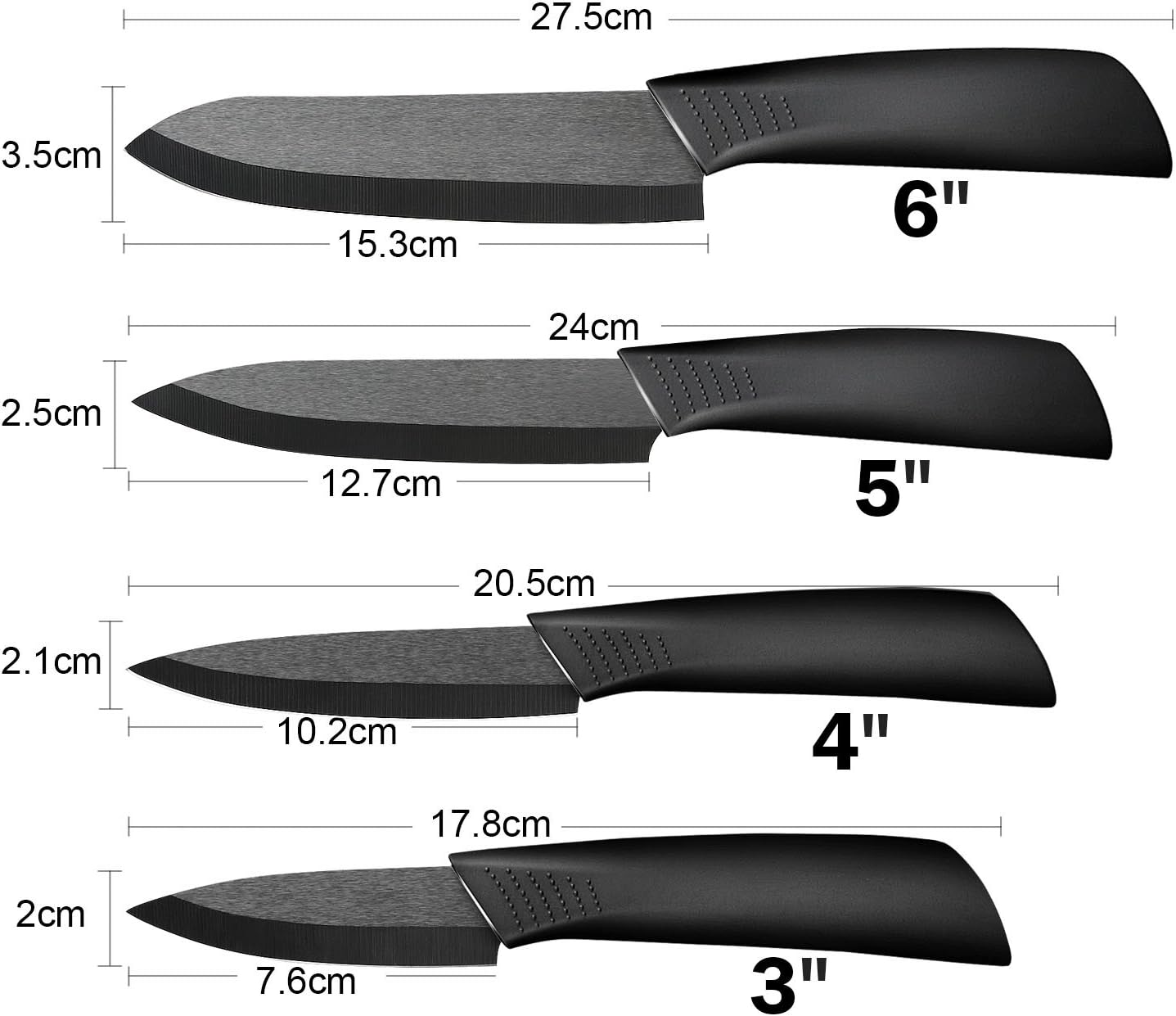 Ballery - Set de couteaux céramique 5 pièces avec éplucheur, lame 3