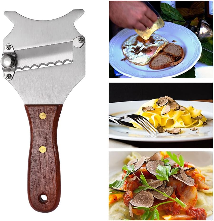 Trancheuse à truffes inox, poignée bois, lame réglable, trou suspendu, Tokaneit