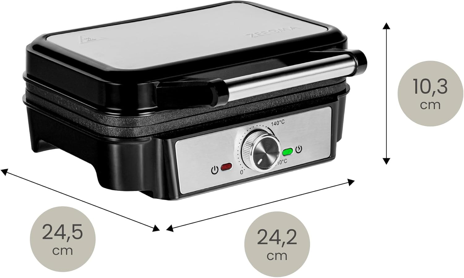 ZEEGMA - Gofree Chef - gaufrier 1200W, plaques antiadhésives, température réglable, indicateur cuisson, gaufres épaisses