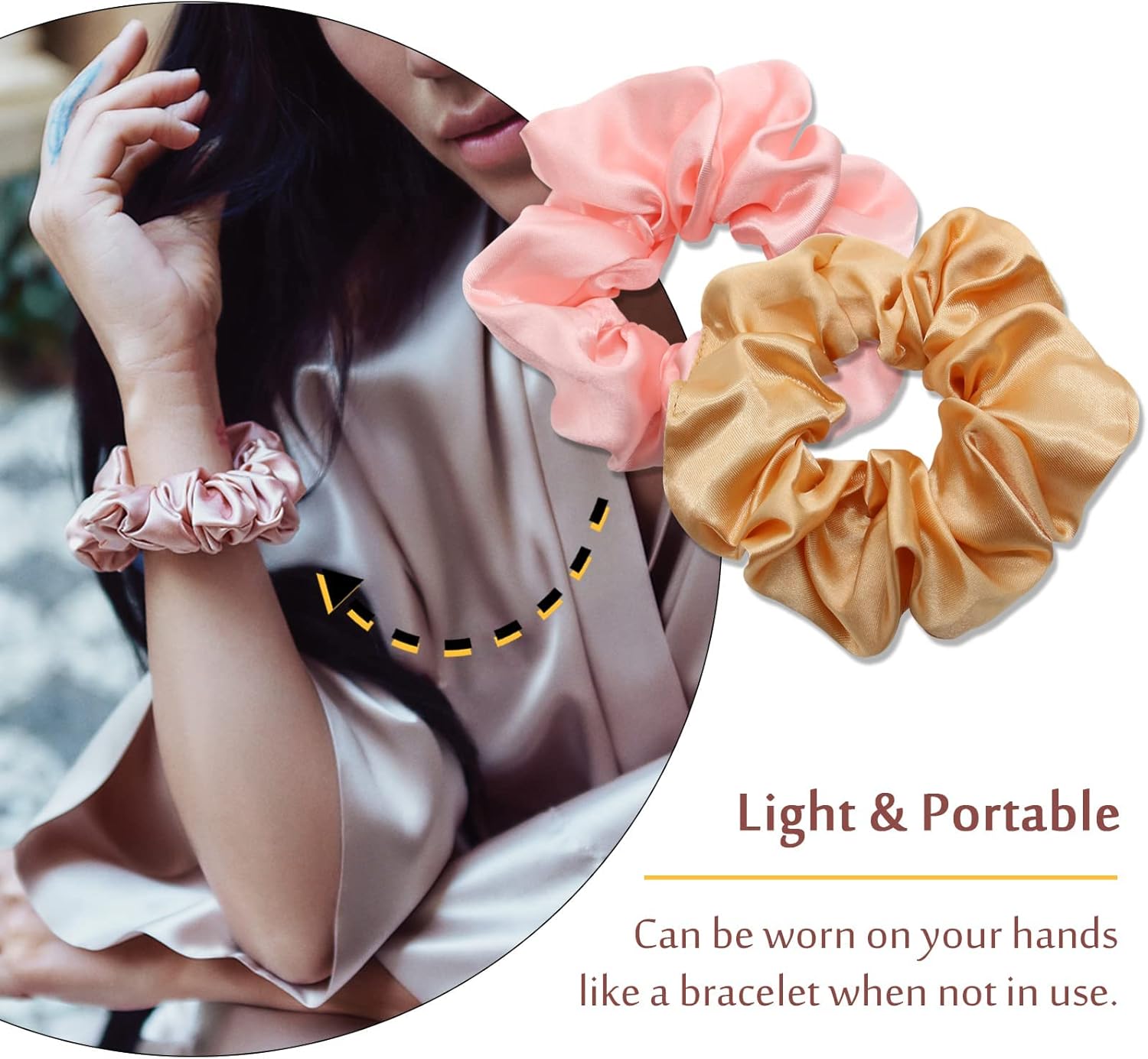 Chouchou en soie - lot de 12 - satin, couleurs variées, élastique