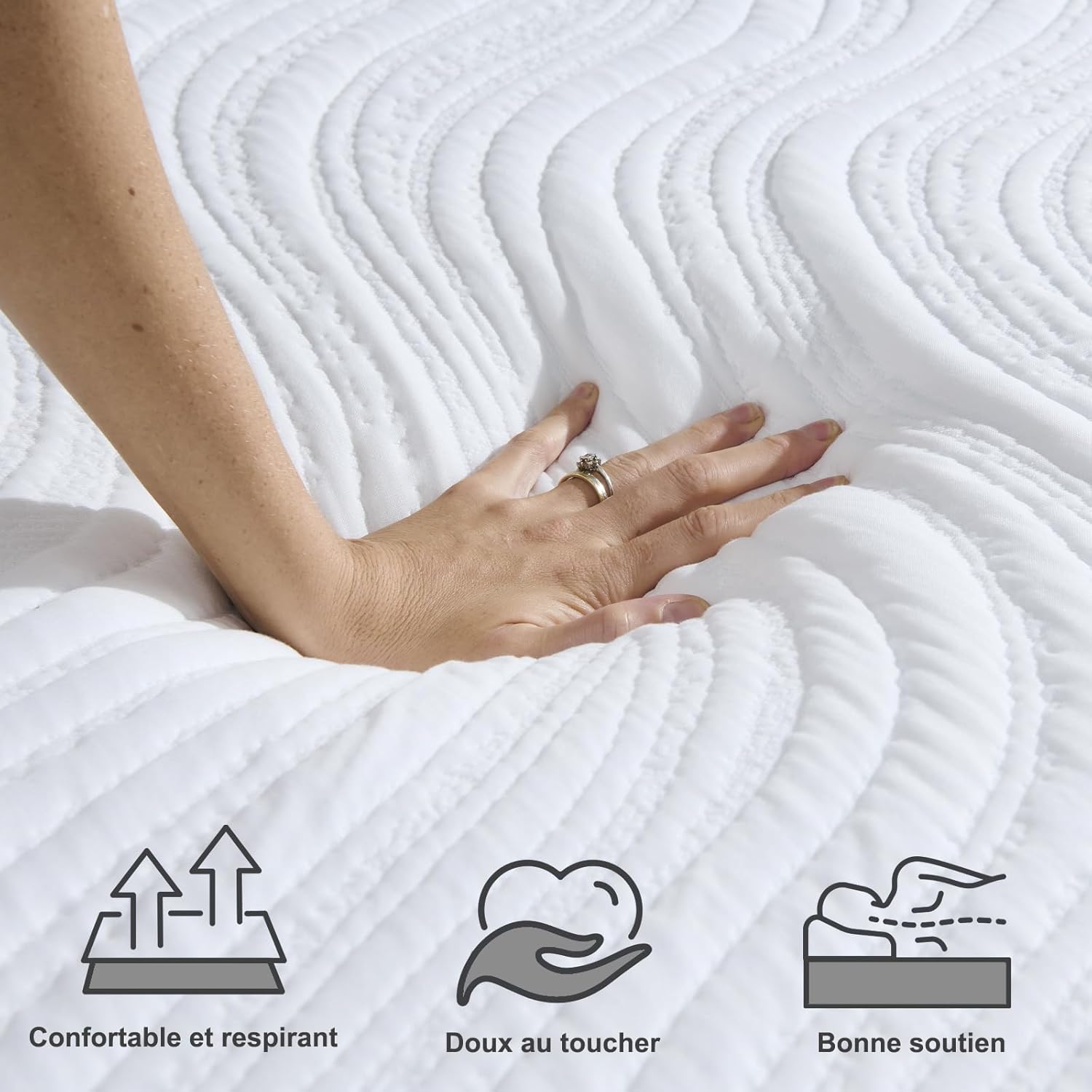 Matelas mousse mémoire forme - 90x190 cm - 20cm, 7 zones, réversible