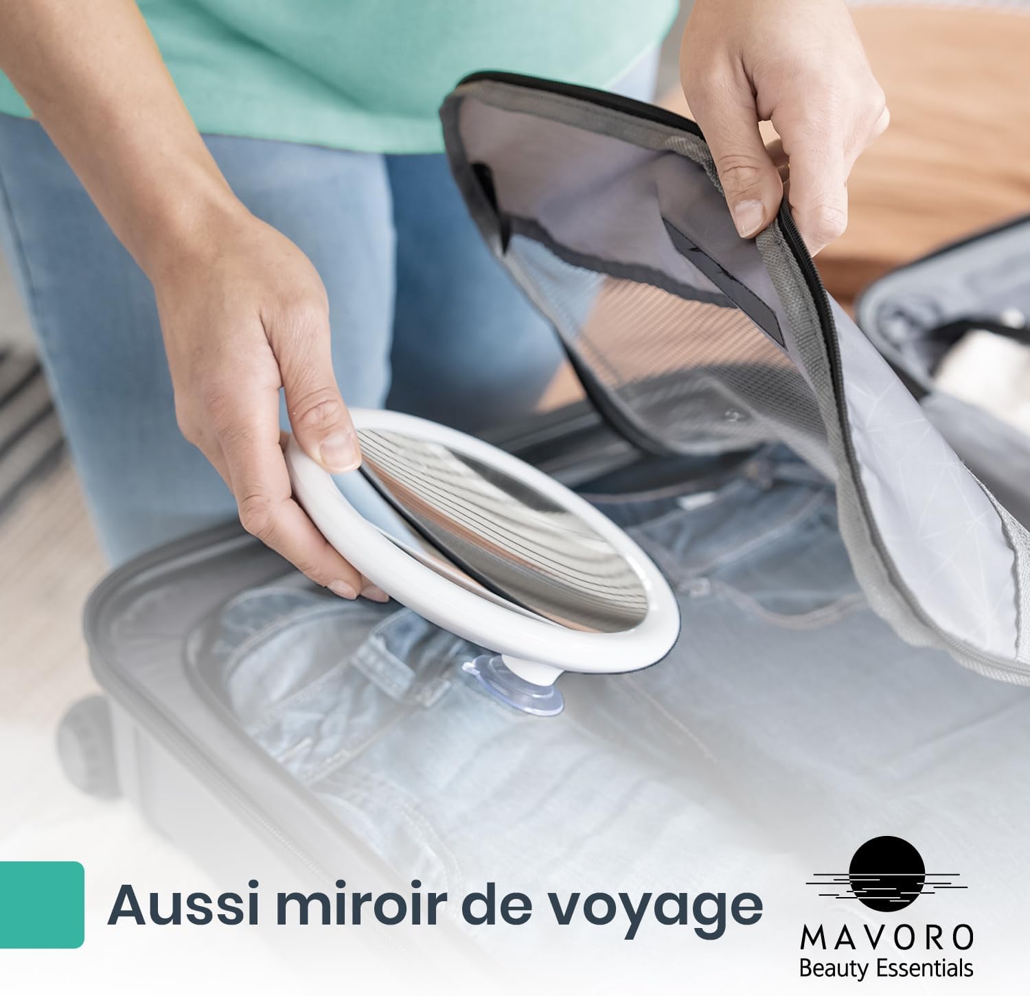 Mavoro - miroir grossissant LED 17 cm - 10X, 3 ventouses, portable