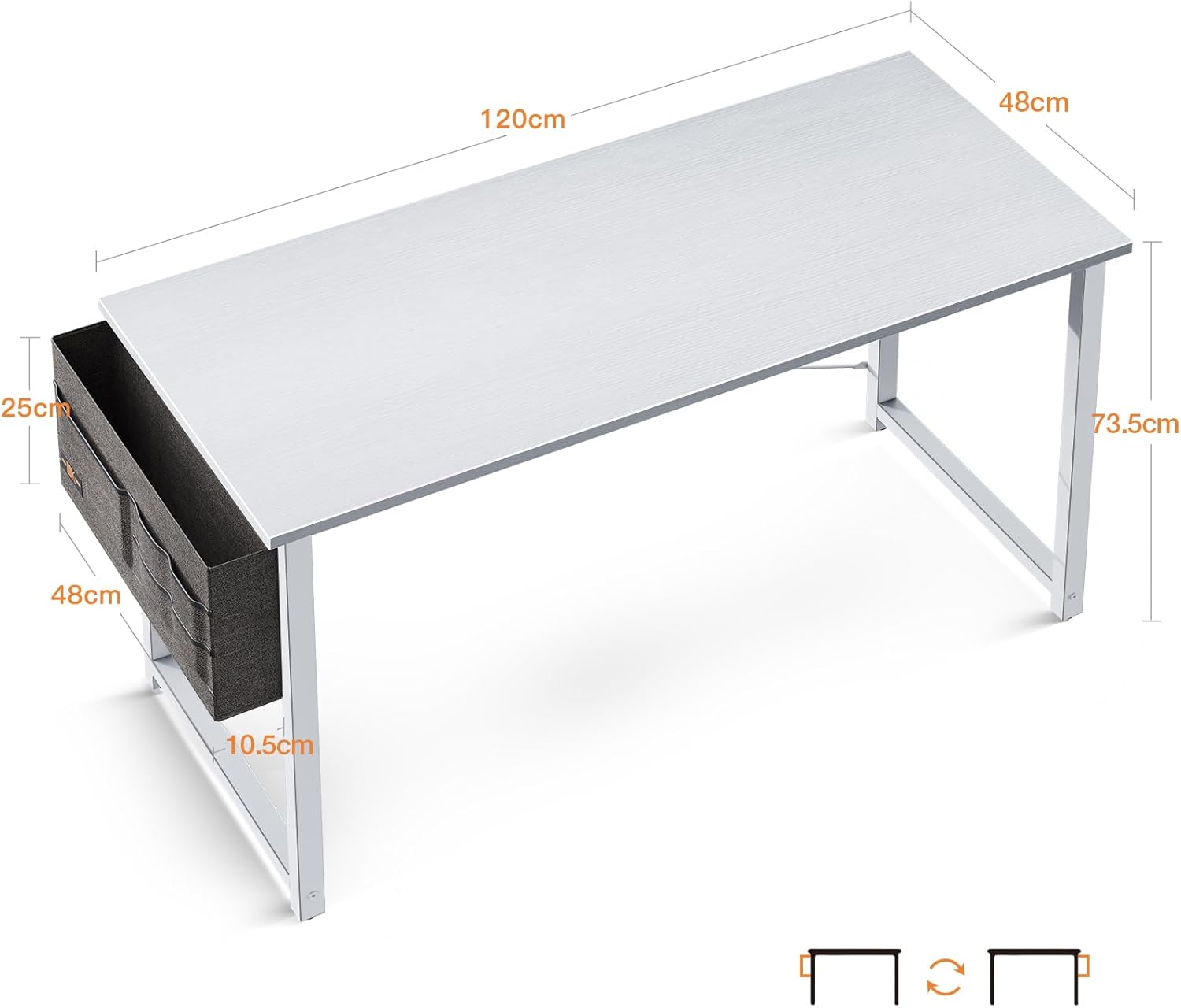 ODK - Bureau d’ordinateur série blanche - 120x48cm - table d'étude moderne